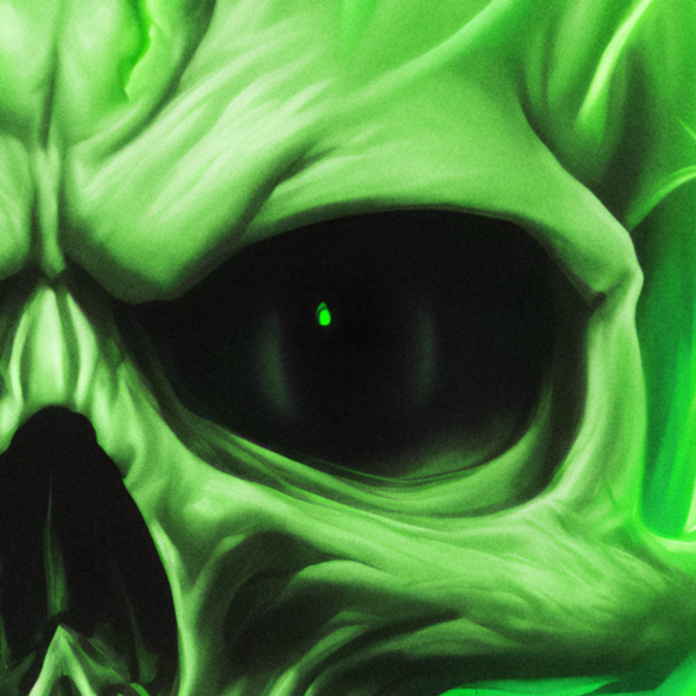 Close Up Green Flaming Skulls