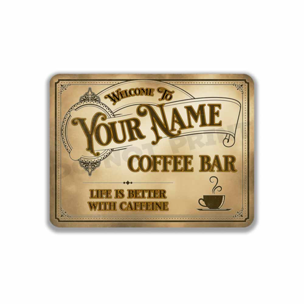 Personalized Coffee Bar Sign Vintage Old Light Café Metal Sign Life is better with Caffeine