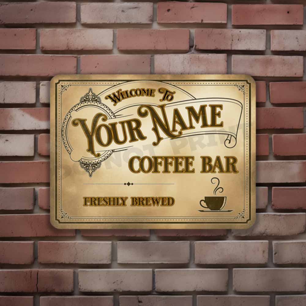 Personalized Coffee Bar Sign Vintage Old Light Café Metal Sign Freshly Brewed