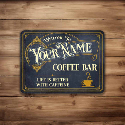 Personalized Vintage Coffee Bar Sign - Coffee Shop Sign Café Classic Wall Art Metal Sign 12" x 9”