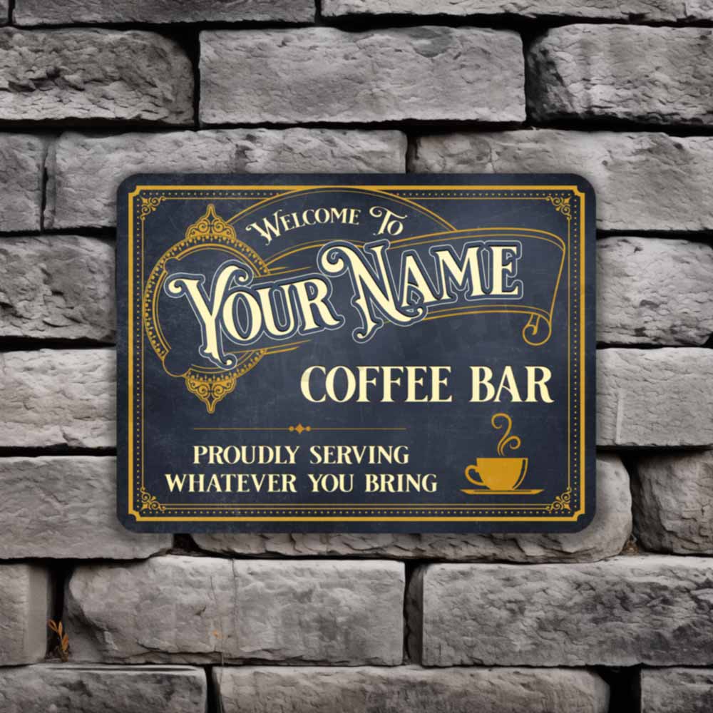 Personalized Vintage Coffee Bar Sign - Coffee Shop Sign Café Classic Wall Art Metal Sign 12" x 9”