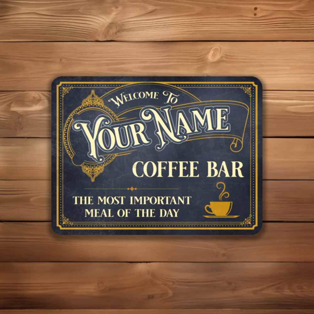 Personalized Vintage Coffee Bar Sign - Coffee Shop Sign Café Classic Wall Art Metal Sign 12" x 9”