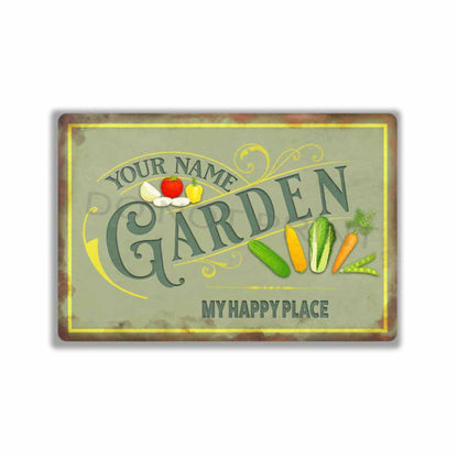 Personalized Green Metal Garden Sign - Wall Art Vintage Metal Sign 12" x 8”