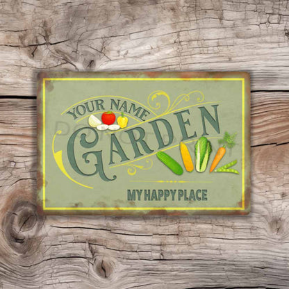 Personalized Green Metal Garden Sign - Wall Art Vintage Metal Sign 12" x 8”