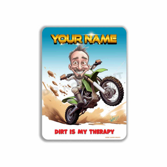 Personalized Dirt Bike Caricature Metal Sign Dirt is my Therapy
