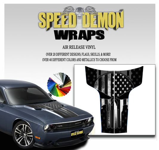 Dodge Challenger Hood Punisher Stripes 2011-2014 Subdued American Flag Gray