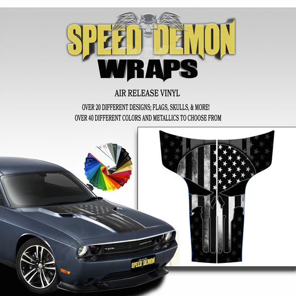 Dodge Challenger Hood Punisher Stripes 2011-2014 Subdued American Flag Gray