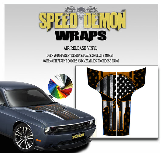 Dodge Challenger Hood Punisher Stripes 2011-2014 Subdued American Flag Orange