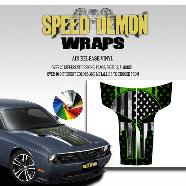 Dodge Challenger Hood Punisher Stripes 2011-2014 Subdued American Flag Green