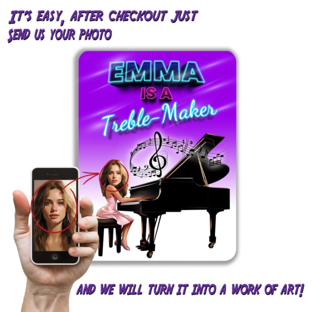 Personalized Pianist Room Metal Sign Treble Maker Caricature