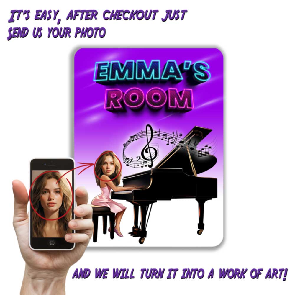Personalized Pianist Room Metal Sign Portrait from Photo