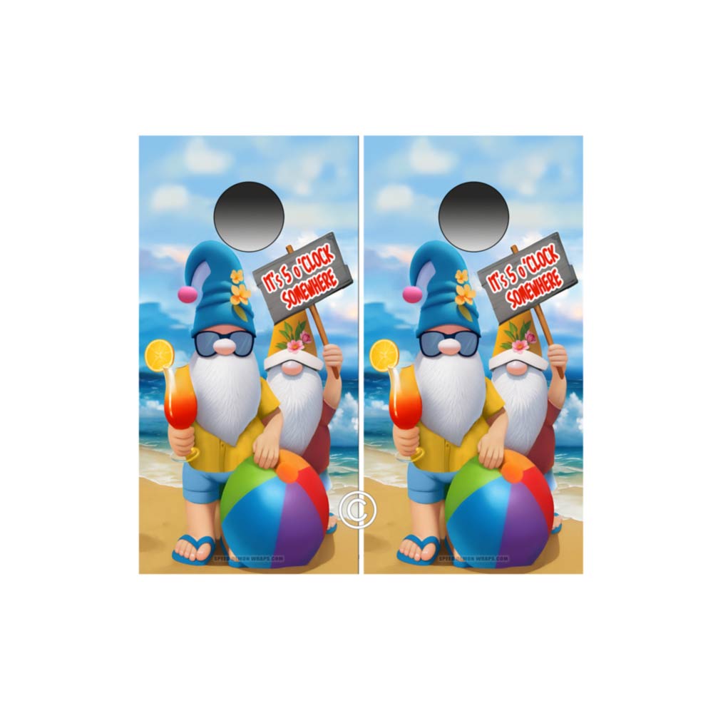 Gnomes At the Beach Cornhole Wraps Its O Clock Somewhere 