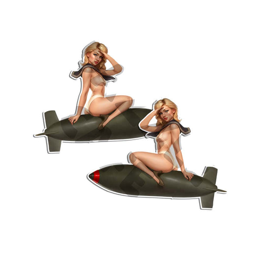Green Pin Up Girl Bomber Sexy Vintage Sticker WW2 Nose Art Mirrored Decals