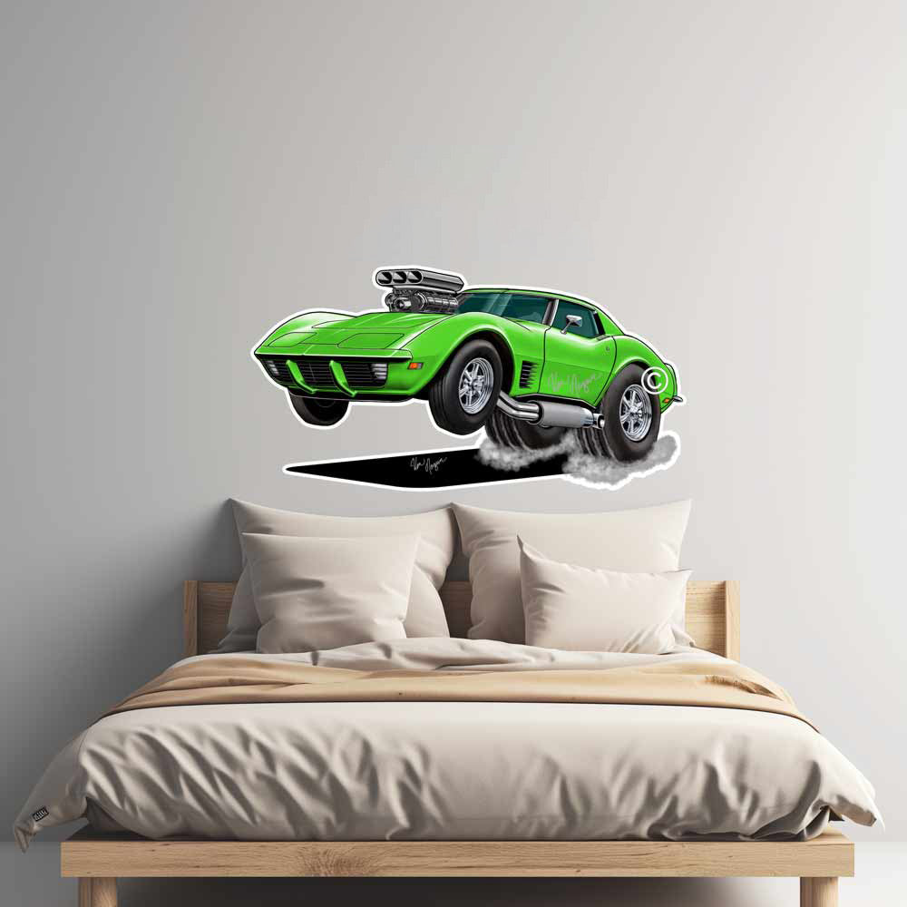 77 Vette Car Caricature Wall Decals - Racing Caricature Mural From Photo