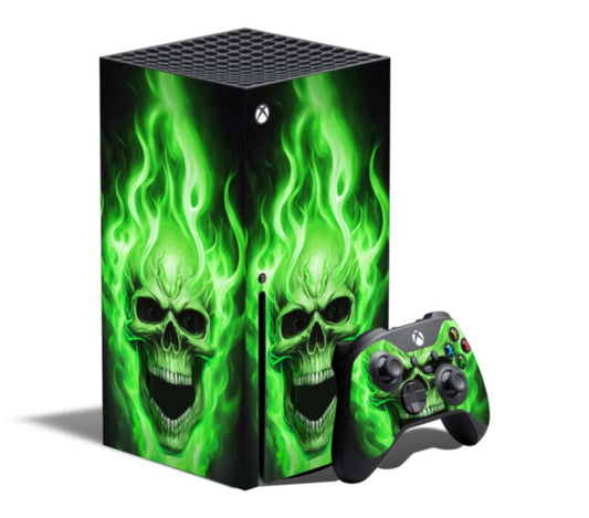 Xbox Console Wrap - Green Flaming Skulls - Series X