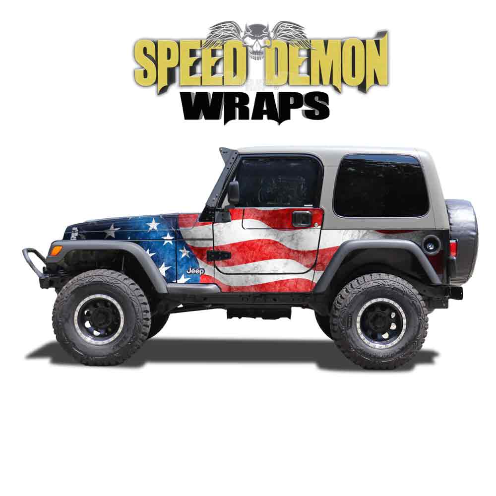 American Flag Grunge - Trail Armor For Jeep TJ 1996-2006 Paint Protection Film Side Kit - Non-Magnetic