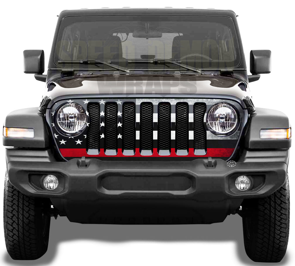 Jeep Wrangler Grill Wraps Subdued American Flag Red Line 2018-2025 JL