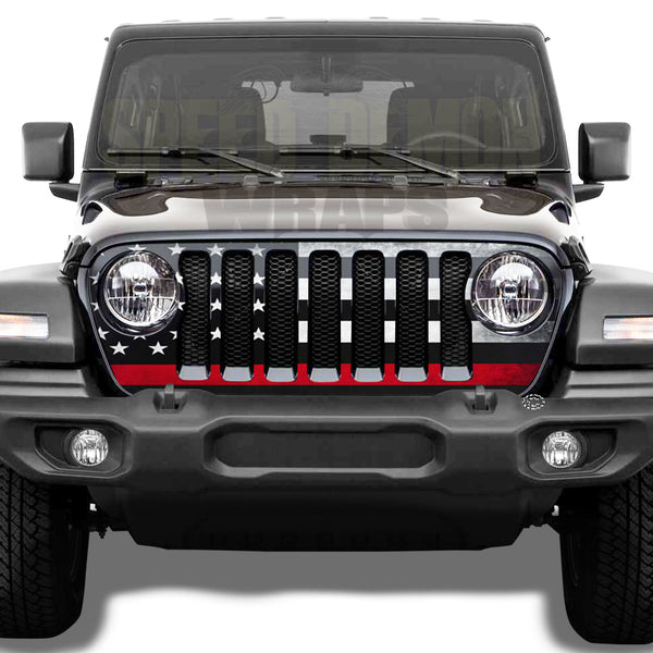 Jeep Wrangler Grill Wraps Subdued American Flag Red Line 2018-2025 JL