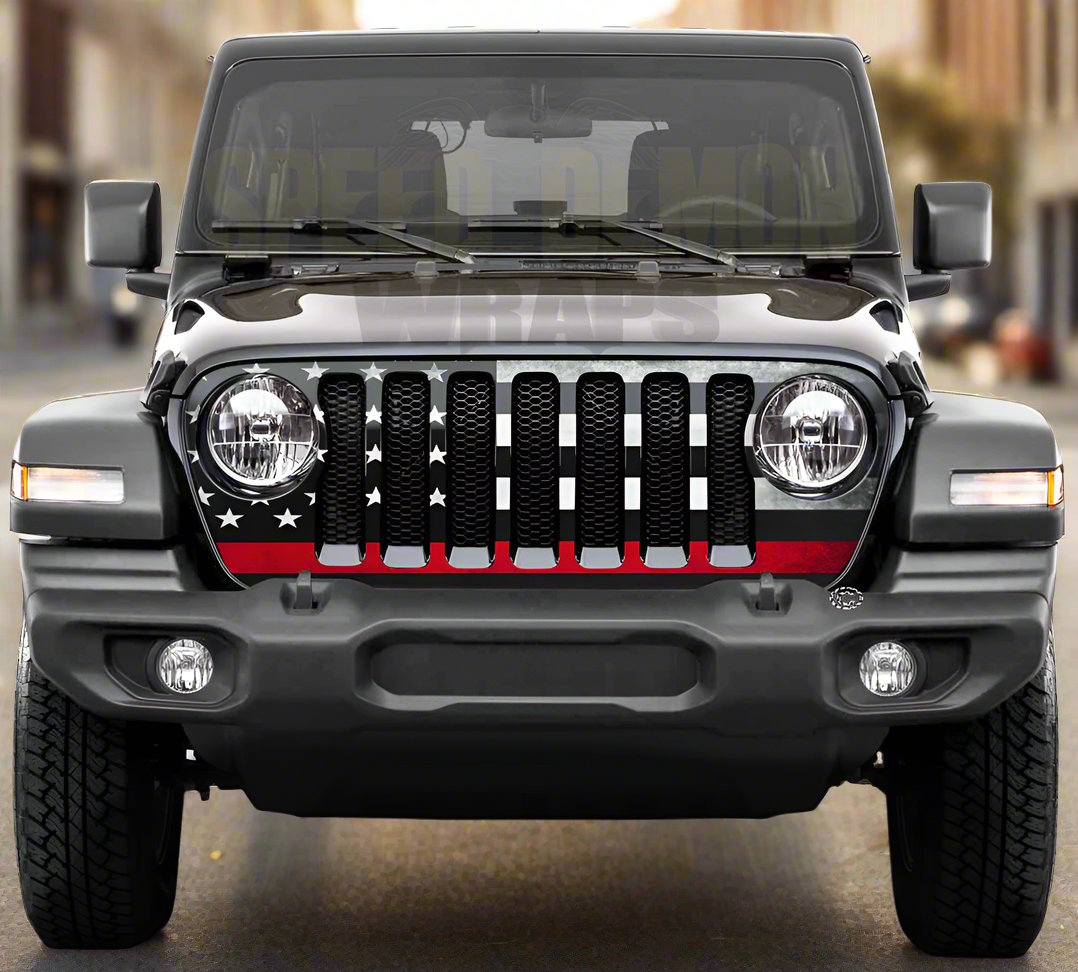 Jeep Wrangler Grill Wraps American Flag Red Line 2018-2025 JL