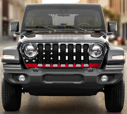 Jeep Wrangler Grill Wraps American Flag Red Line 2018-2025 JL