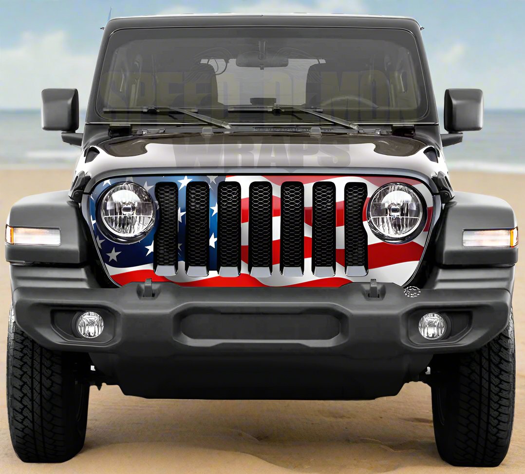 Jeep Gladiator Grill Wrap Wavy American Flag JT 2020-2025 V3