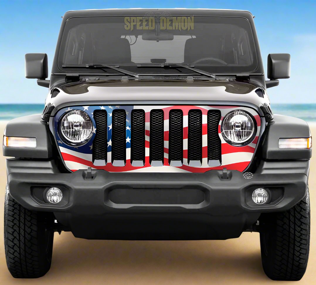 Jeep Gril Wrap Waving American Flag JL 