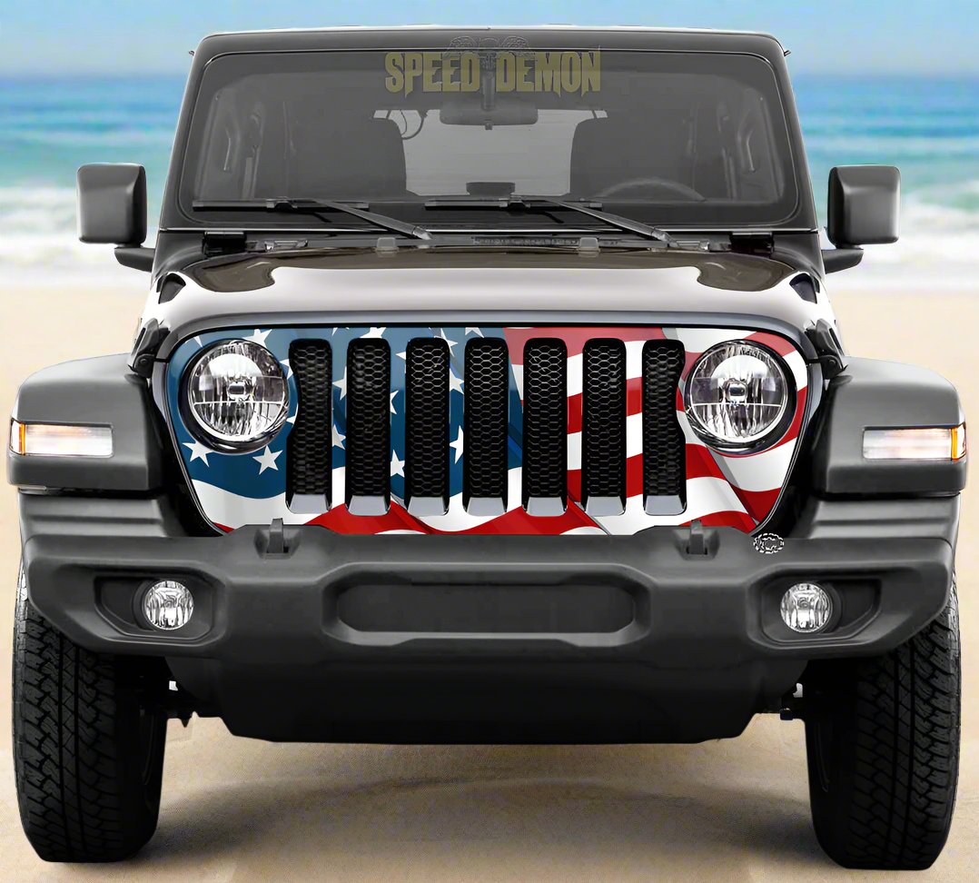 Jeep Wrangler Grill Wrap Waving American Flag JL 2018-2025 JL Models V3