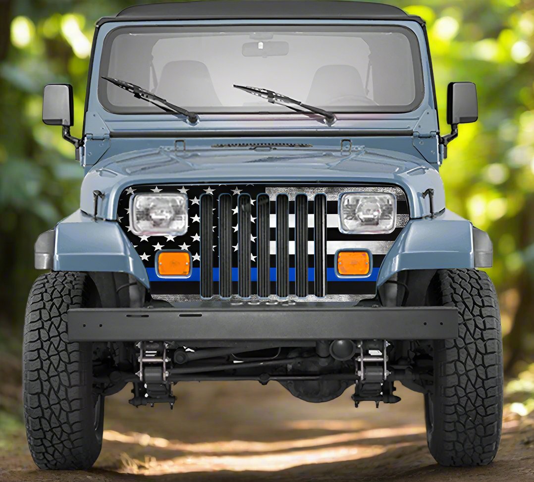 Jeep Wrangler Grill Wraps American Flag Blue Line 