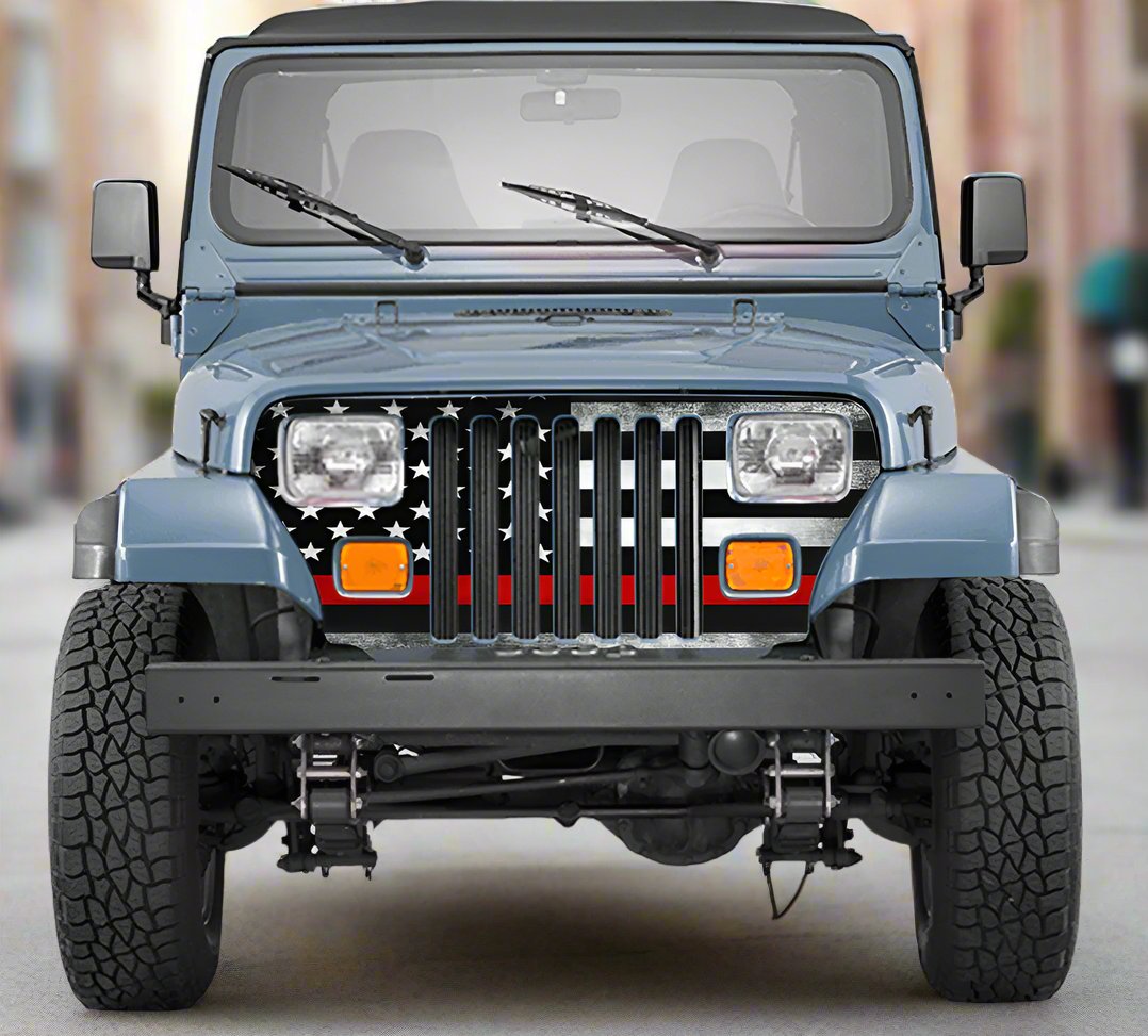 Jeep Wrangler Grill Wraps American Flag Subdued Red Line 1987-1995 YJ