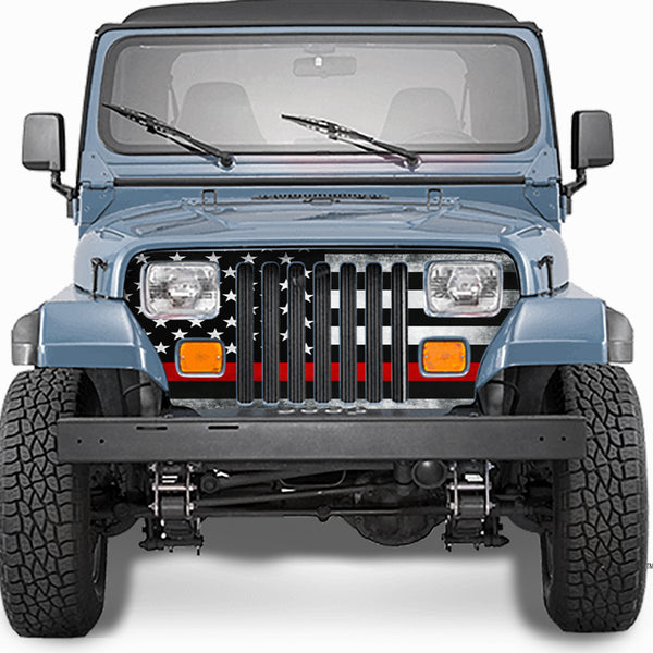 Jeep Wrangler Grill Wrap American Flag Subdued Red Line 1987-1995 YJ