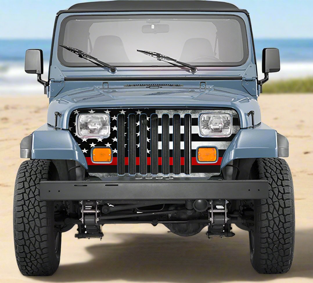 Jeep Wrangler Grill Wraps American Flag Subdued Red Line 1987-1995 YJ