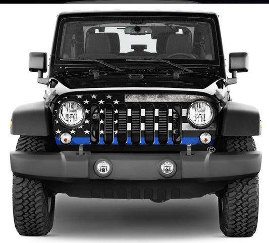 Jeep Wrangler Grill Wraps American Flag Thin Blue Line 2007-2017 JK