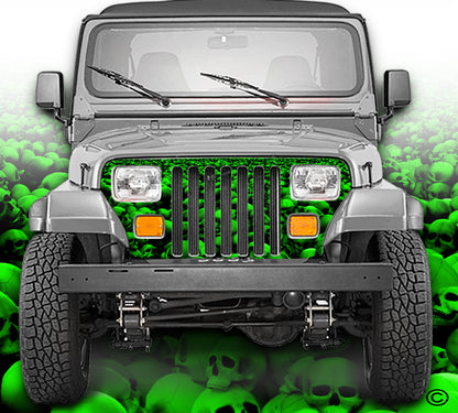 Green Jeep Wrangler Grill Wraps Skulls Skull Crusher YJ 1987-1995 