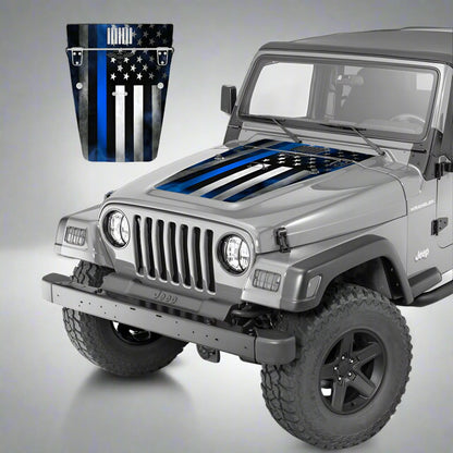 Jeep Wrangler Hood Decal American Flag Blue Line  1996-2006