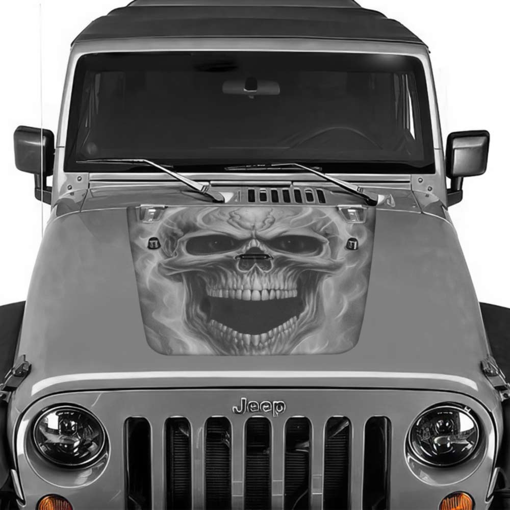 Jeep Wrangler Hood Decal Flaming Skull  Grey 2007-2017 Jk