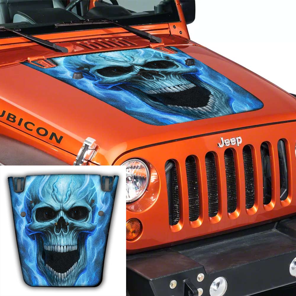 Jeep Wrangler Hood Decal Flaming Skull  2007-2017 Jk