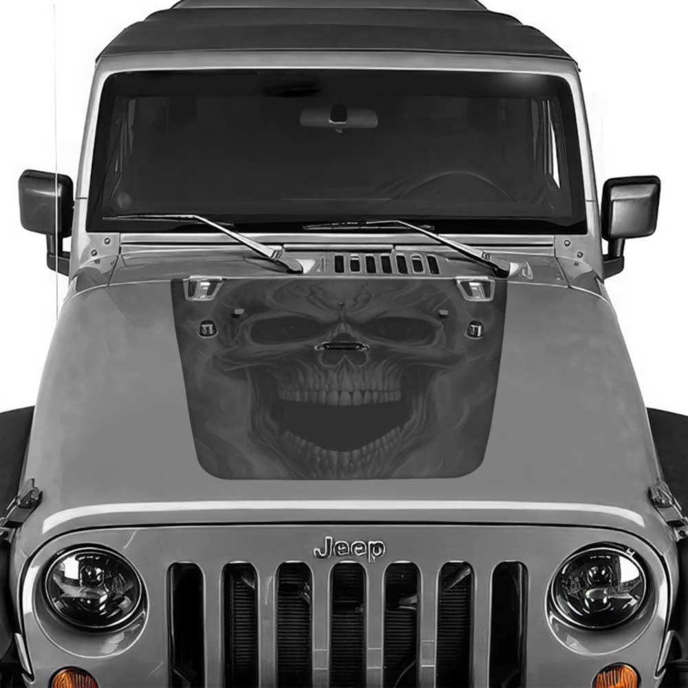 Jeep Wrangler Hood Decal Flaming Skull Ghosted 2007-2017 Jk