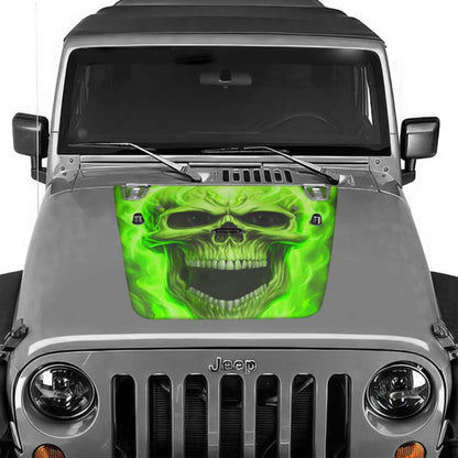 Jeep Wrangler Hood Decal Flaming Skull Green 2007-2017 Jk