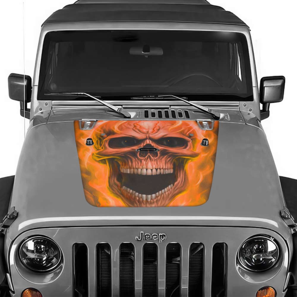 Jeep Wrangler Hood Decal Flaming Skull Orange 2007-2017 Jk