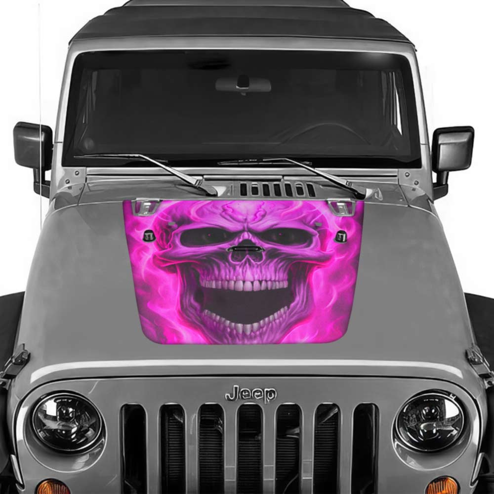 Jeep Wrangler Hood Decal Flaming Skull Pink 2007-2017 Jk