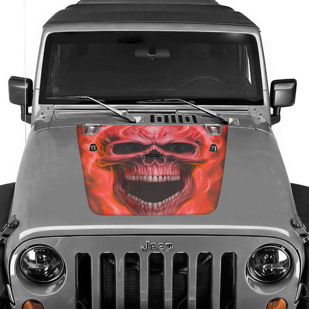 Jeep Wrangler Hood Decal Flaming Skull Red 2007-2017 Jk