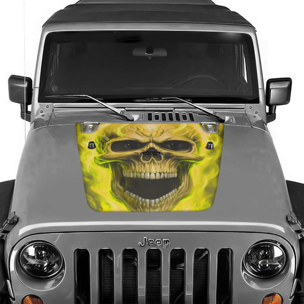 Jeep Wrangler Hood Decal Flaming Skull Yellow 2007-2017 Jk