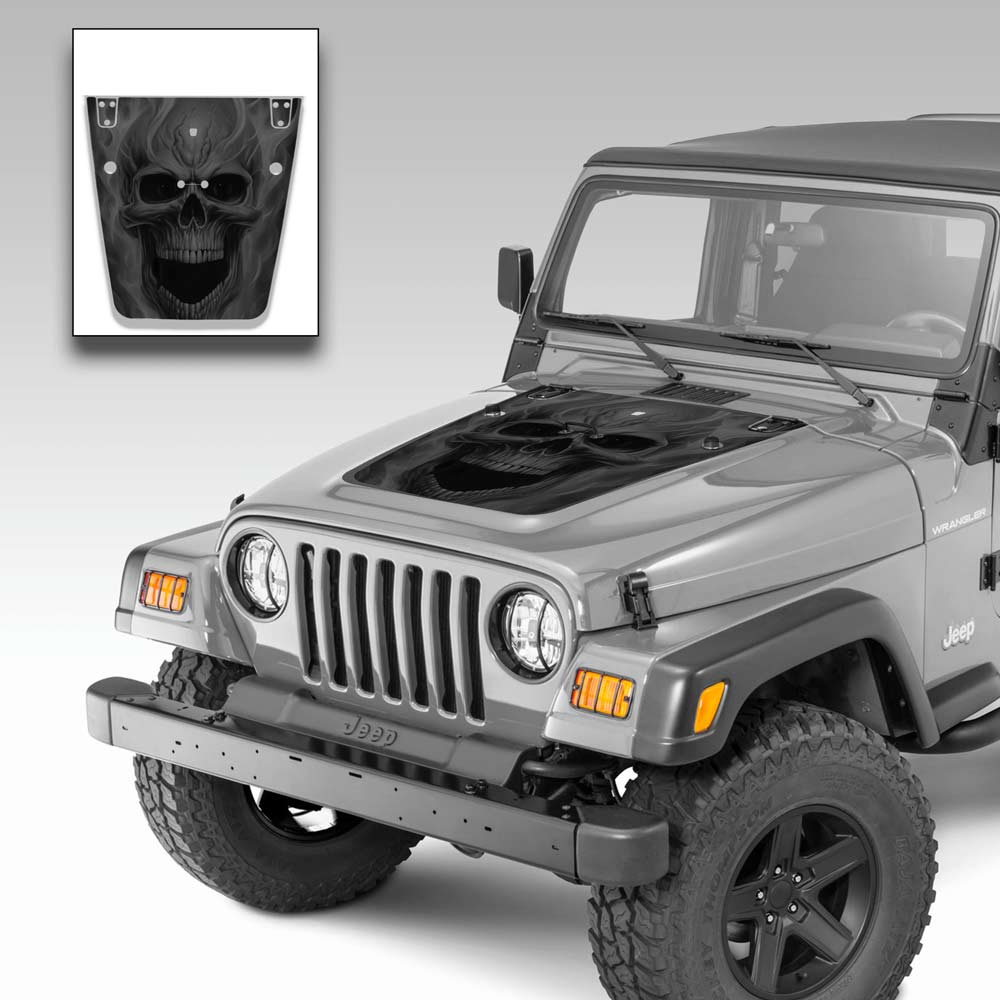 Jeep Wrangler Hood Vinyl Graphics Decal Flaming Skull Kit for Jeep TJ 1996-2006 Ghosted