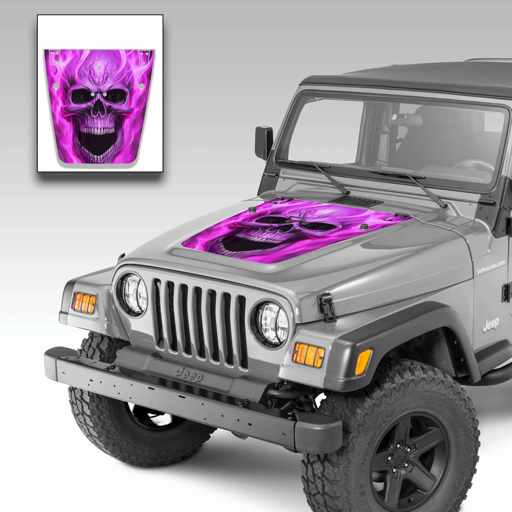 Jeep Wrangler Hood Vinyl Graphics Decal Flaming Skull Kit for Jeep TJ 1996-2006 Shorty