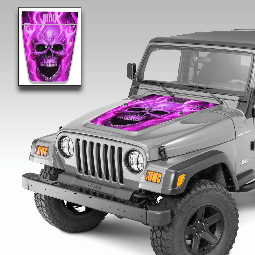 Jeep Wrangler Hood Wrap Flaming Skull Kit for Jeep TJ 1996-2006 Pink