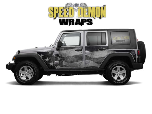 Jeep Wrangler JK Trail Armor Side Wrap 2007-2017 Subdued Tattered American-Flag 4 Door 