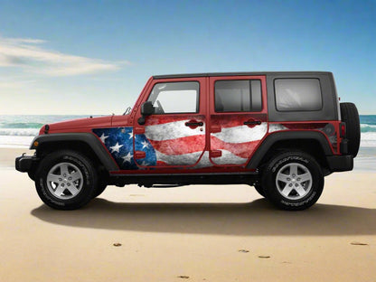 Jeep-Wrangler-JK-Grunge American-Flag-Trail-Armor-Side-Wrap-2007-2017 Red