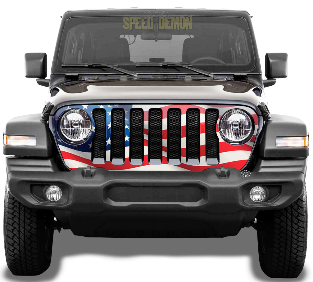 Jeep Gladiator Grill Wrap Waving American Flag V2 JT 2020-2025