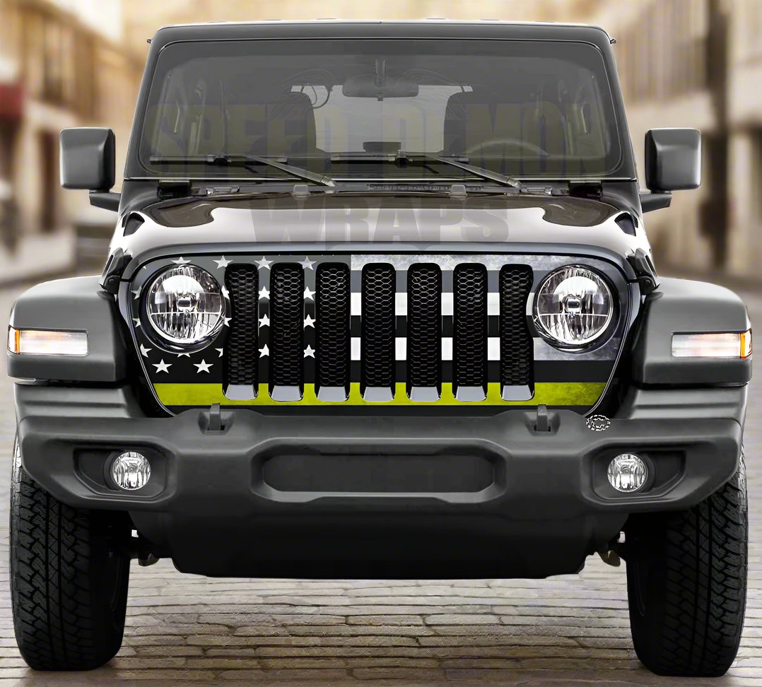 Jeep Gladiator Grill Wrap American Flag Thin Yellow Line  
