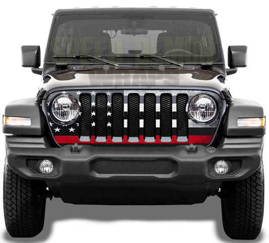 Jeep Gladiator Grill Wraps Subdued American Flag Red Line 2020-2025 JT